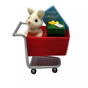 1989 Hallmark Keepsake Christmas Ornament HOPPY HOLIDAYS Bunny shopping vintage